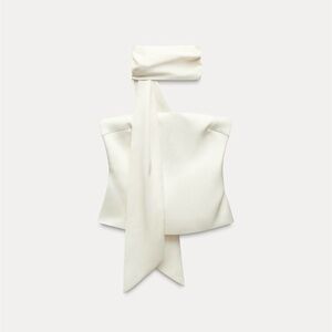 Elegant Ivory Strapless Top with Scarf Detail